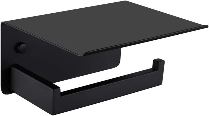 APLusee Toilet Paper Holder with Shelf Matte Black, 304 Stainless Steel Tissue Holder, Wall Mounted - Image 1